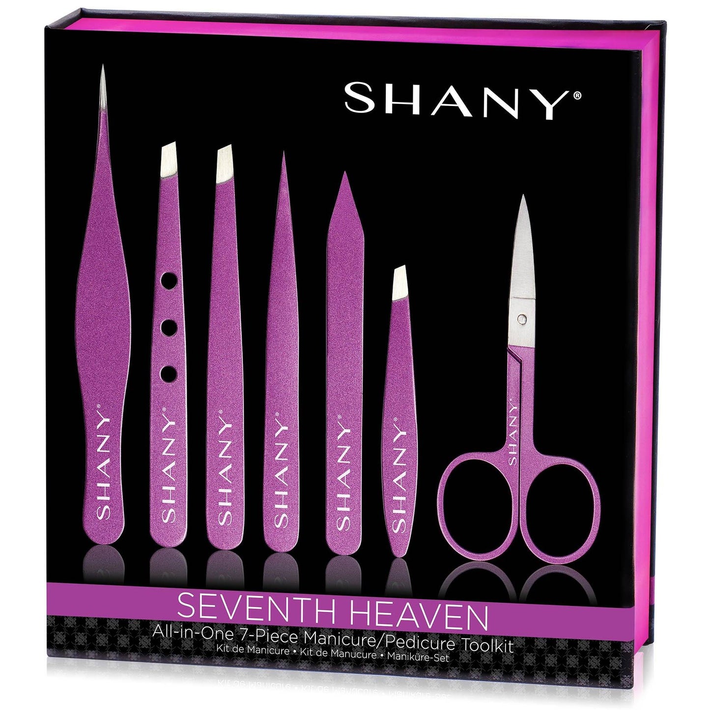 SHANY Seventh Heaven Professional Manicure, Pedicure and Tweezer Set - All-in-One 7-Piece Portable Nail Grooming Tool Kit - PURPLE - SHOP - TWEEZERS - ITEM# SH-MANI-7