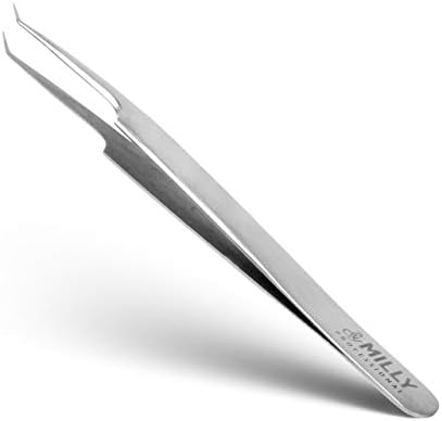 By MILLY Professional - Volume Eyelash Extension Tweezers - Lash Tweezers for Volume Pick-Up - Curved Precision Closure Tips - Titanium Coated Stainless Steel - 12 cm (4.72 inches)