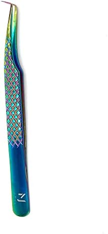 JM3-3 Eyelash Extension Tweezers Curved Precision Stainless Steel Tweezers Anti-Static Eyelash Tools(Rainbow)