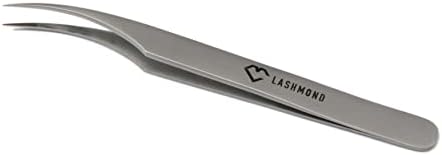 Lashmond Professional Eyelash Extensions Tweezers - Strong Tension Grip - Japanese Stainless Steel Volume Tweezers for Precise Application - Anti-Slip Micro Tip (Crane Curved - HT03)