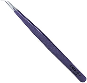Tweezers for Eyelash Extension - Long 45° Angular Tip Tweezers - Hand Crafted Surgical Stainless Steel Precision Tweezers (Metallic Purple Powder Coated)