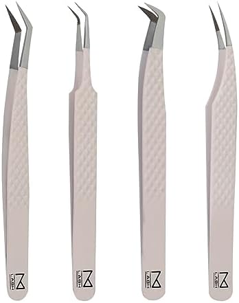 M LASH Eyelash Extension Tweezers (Set of 4) - Professional & Precision Lash Tweezers for Eyelash Extensions - Japanese Steel, Diamond Grip, Fiber Tip I-Series (Neutral)