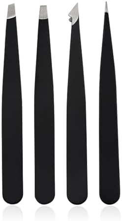 Women Eyebrow Tweezers for Ingrown Hair - YAWALL 4pc Precision Professional Stainless Steel Tweezer Set for Eyebrows, Flat Tip for Eyebrows with Case, Great Splinter and Facial Hair Removal Tool