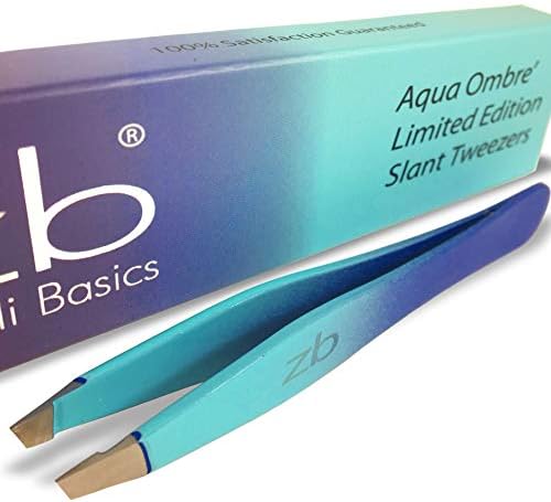 Zizzili Basics Tweezers - Limited Edition Aqua Ombré Slant Tweezer - Best Tweezers for Eyebrow, Hair Removal and Your Precision Needs
