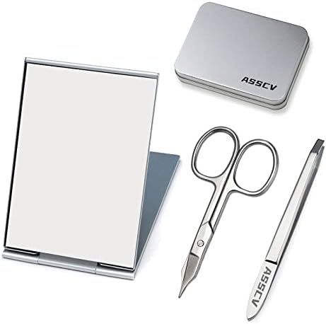 Asscv Professional Eyebrow Tweezers With Scissors & Mirror-For Precise Facial Hair Trimming and Removal-Stainless Steel Eyebrow Tweezers Set For Women & Men