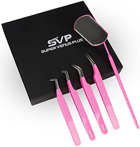SV Lash Tweezers | Lash Extension Tweezers Set | 5Pcs Stainless Steel Eyelash Extension Tweezers Set | Volume/Isolation Nail Art Curved Tweezers