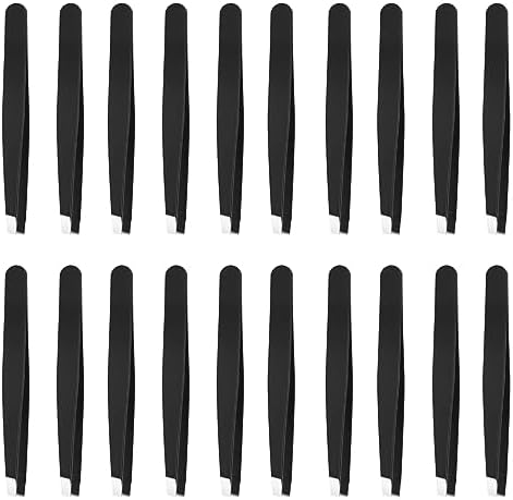 TUTUDOW 20Pieces Stainless Steel Slant Pointed Precision Tweezers, Professional Stainless Steel Tweezers for Eyebrows - Great Precision for Facial Hair, Splinter and Ingrown Hair Removal (Black)