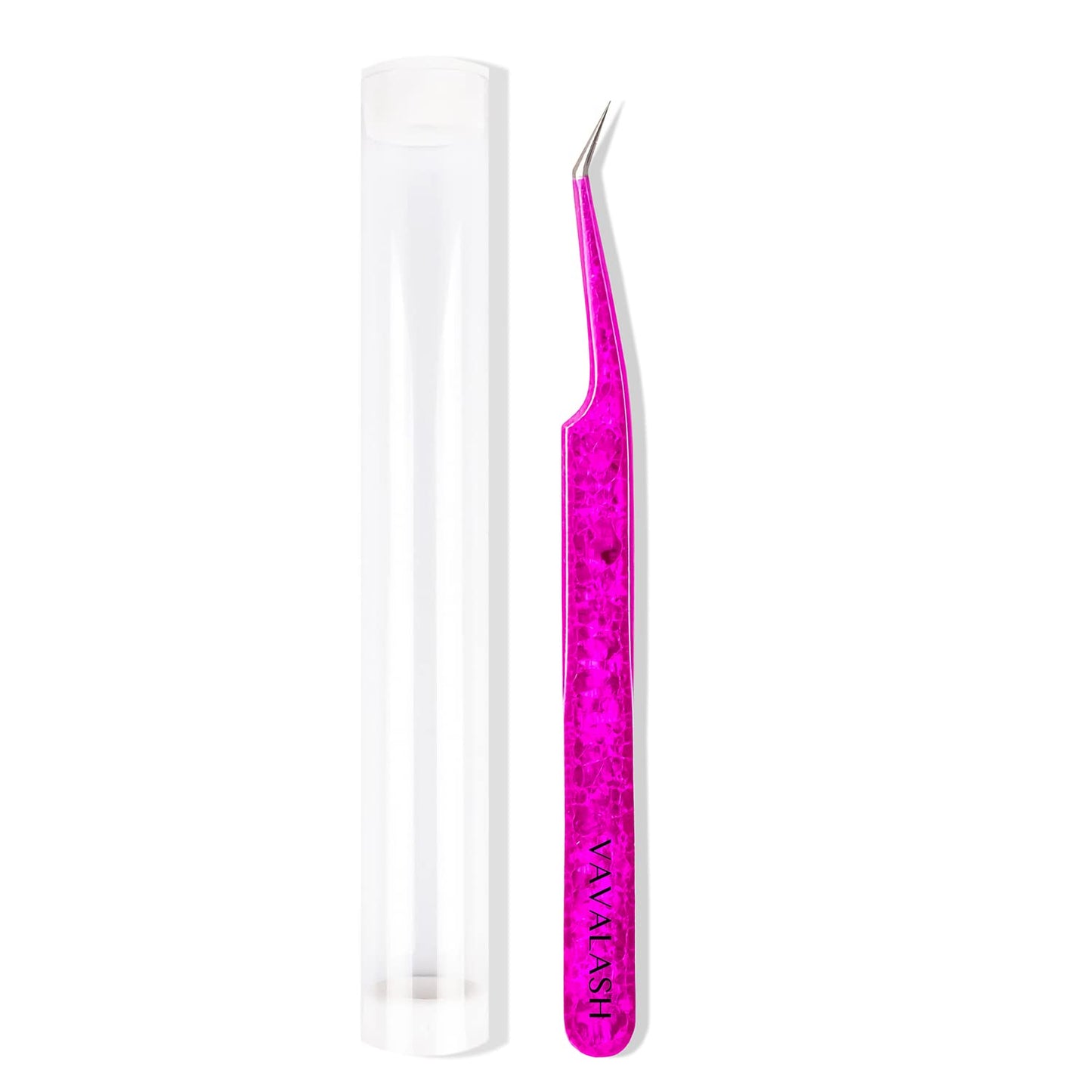 VAVALASH Lash Tweezers For Eyelash Extensions Pink Ice Crack Fine Angle Tweezers For Making Volume And Classic Fans 1 PCS Professional Individual Lashes Tweezer (Pink, V05)