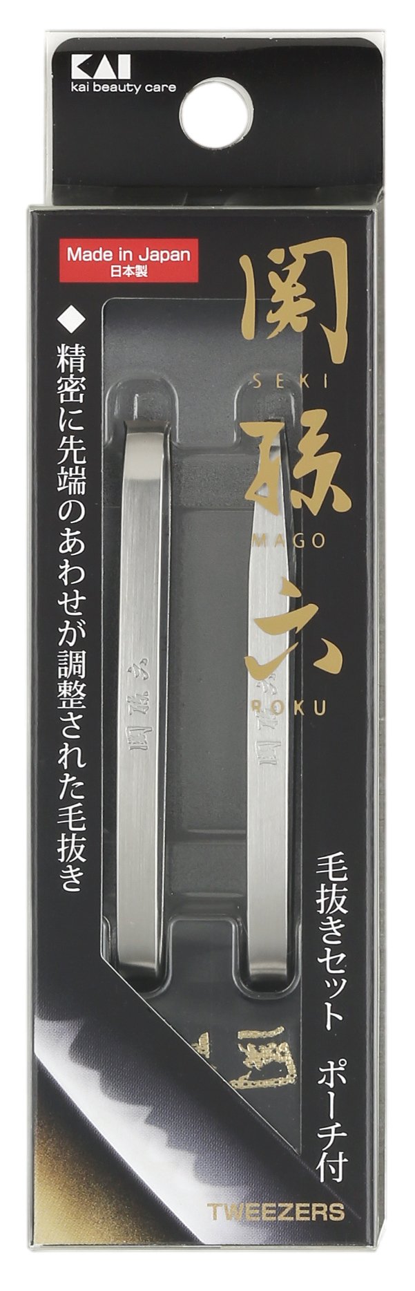 Kai Seki Magoroku HC1834 Tweezers Set with Pouch Made in Japan Stainless Steel