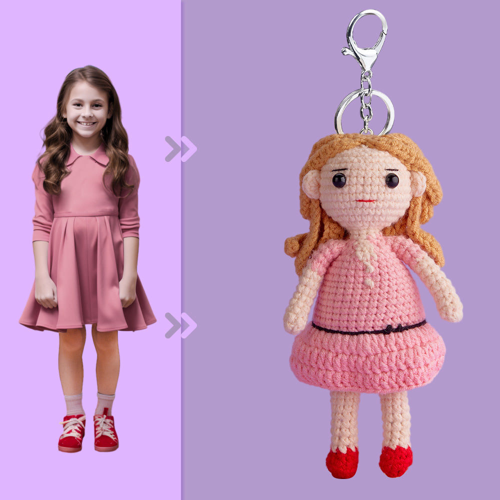 Full Body Customizable 1 Person Custom Crochet Doll Personalized Gifts Handwoven Mini Dolls - Girl in Pink Skirt