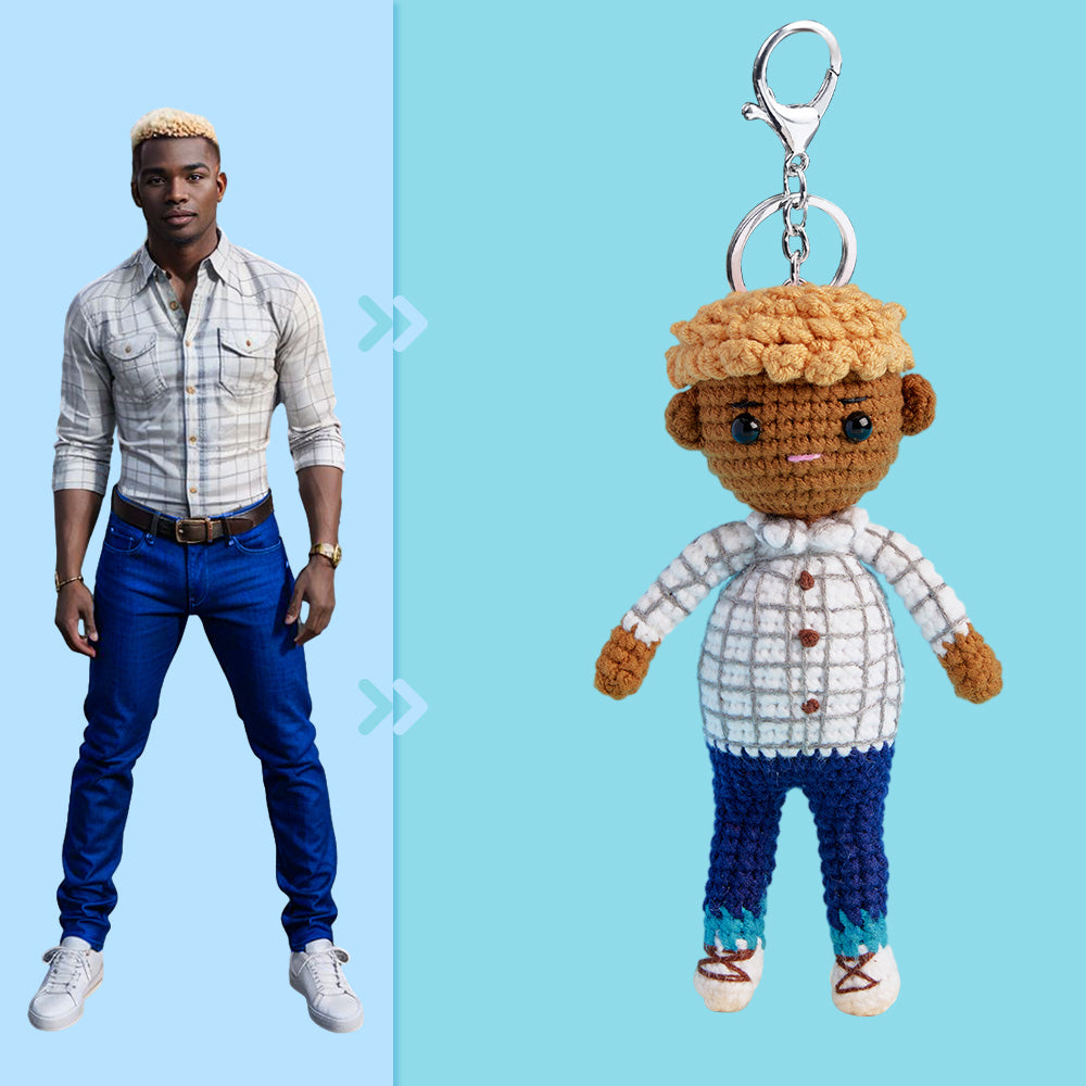 Full Body Customizable 1 Person Custom Crochet Doll Personalized Gifts Handwoven Mini Dolls - Plaid Shirt Boys