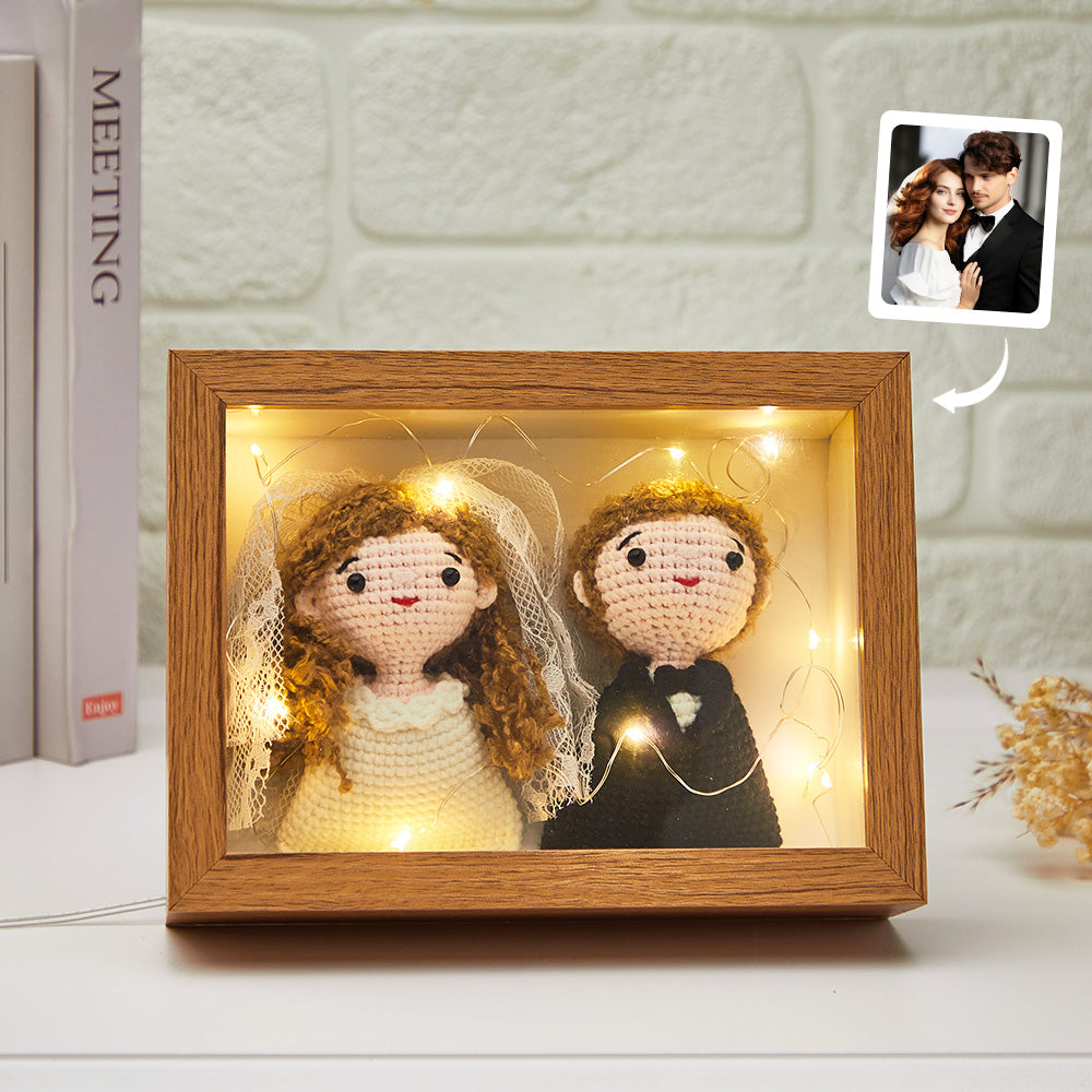 Custom Crochet Dolls Handmade Mini Look alike Dolls Personalized Photo Frame with USB Warm Light