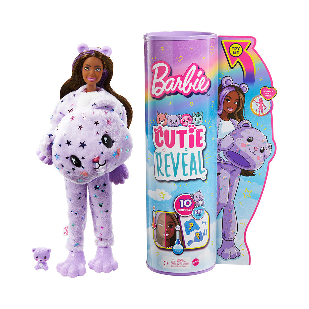 Barbie Doll Cutie Reveal Teddy Plush Costume Doll with Pet, Color Change