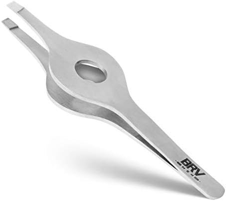 BRV MEN Wide Grip Slant Tweezers | German Stainless Steel | Hand-Filed Slanted Tips for Ultra-Precision | Tweezers for Eyebrows & Nose/Ear/Facial Hair | Professional Tweezers for Women & Men - Silver