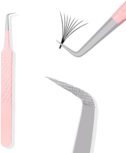 Fiber Tip Lash Tweezers for Eyelash Extensions, Professional 90 Degree Tweezers for Lash Extension Suppliers, Best Pink Tweezers Precision Tool Set(90 Degree)