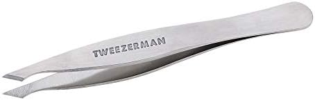 Tweezerman Stainless Steel Slanted Point Tweezer - Eyebrow Precision Tweezers, Facial And Ingrown Hair Removal (Classic Stainless)