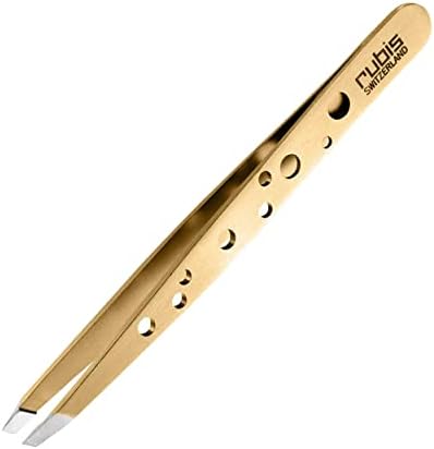 Rubis Hole Pattern Classic Stainless Steel Slanted Tweezers For Precise Eyebrows and Hair Removal, 1K111REDGOLD, Red Gold, The Elegance Collection,Rubis Switzerland Swiss Made World Renowned Precision