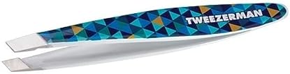 Tweezerman Mini Slant Tweezer - Tweezers for Eyebrows, Travel Tweezers for Eyebrows, Facial Hair, Ingrown Hair (Geometric Pattern)