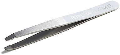 Browgame Original Slanted Tweezer - Precise, Extra Sharp Plucking Tool For Easy, Painless Hair Removal - Easy Grip For Meticulous Shaping - Stainless Steel Design For Sensitive Skin - White - 1 Pc