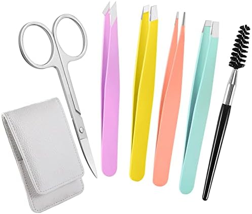 Tweezers, Eyebrow Tweezer Set for Women & Men, Eyebrow Tweezers with Case, Precision Tweezers for Facial Hair and Ingrown Hair Removal (6-Pack)