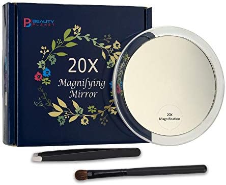 20x Magnifying Mirror with 3 Suction Cups, Use for Makeup Application, Tweezing, and Blackhead/Blemish Removal.Comes with 1PC Storage Bag, 1PC Tweezer, 1PC Reminder Card. 4Inches (Clear)