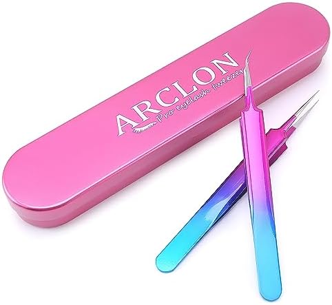 Arclon Isolation Lash Tweezers for Volume Eyelash Extension,Professional Precision Stainless Steel Las Purple 6.89inx1.5inx0.79in