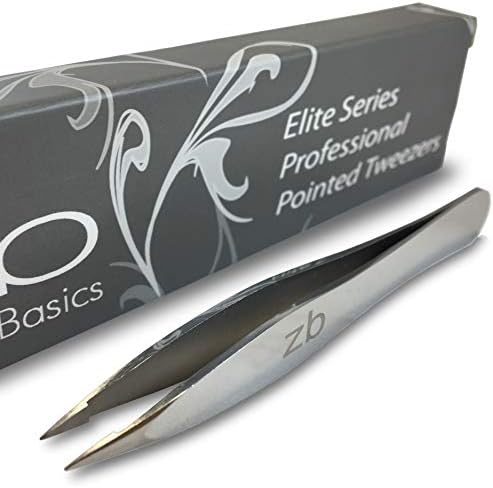 Zizzili Basics Elite Series Pointed Tweezers - Sharp Precision Tips + Surgical Grade Stainless Steel Tweezer for Professional Eyebrow and Facial Hair Removal