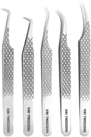 GMI Lash Tweezers - Set of 5 Eyelash Tweezers - Stainless Steel Eyelash Extension Tweezers - Multipurpose Lash Tweezers for Eyelash Extensions for Individual.
