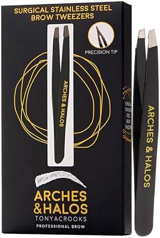 Arches & Halos Surgical Stainless Steel Eyebrow Tweezers - Groom, Pluck and Precisely Shape Brows - Ophthalmologist and Dermatologist Tested - 1 Pc