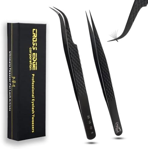 My Lash Tools - New Fiber Tip Lash Tweezers for Eyelash Extensions Tweezers SET OF 2 Mini Isolation & Microgrip Tip Curved Volume Tweezers Japanese Steel Lashing Tweezer (Black)