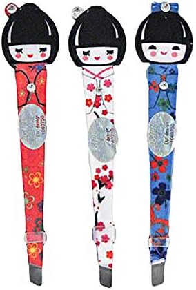 Vantexi Assorted Color Japanese Geisha Kokeshi Doll Facial Hair Plucking Tweezer Set, Pack of 3