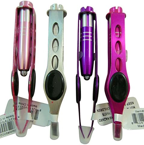Light Up Tweezers Set Hair or Splinter Removal Tweezer Pack of 4 in Assorted Colors