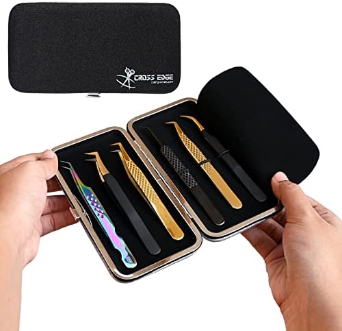 Cross Edge Corporation Empty Glittery Eyelash Extension Tweezers Storage Case Multipurpose Portable lash Tweezers Magnetic Box Hold 6 Tweezers - Keep Your Beloved Lash Tweezers Safe & Secure (Black)