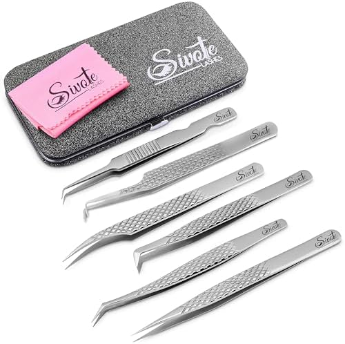 SIVOTE 6-Pack Professional Lash Extension Tweezers Set Japanese Steel, Silver