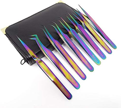 Set of 8 Piece Stainless Steel Multi Rainbow Color Eyelash ExtensionTweezers (A2ZSCILAB)