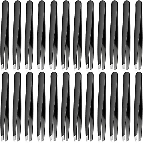 24 Pieces Eyebrow Tweezers Stainless Steel Slanted Tip Tweezers Facial Hair Eyebrow Precision Tweezers for Men and Women