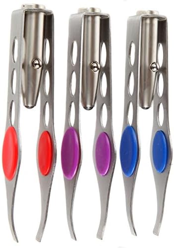 Trenton Gifts Stainless Steel Tweezers with LED Light for Precision Hair Removal (Set of 3)