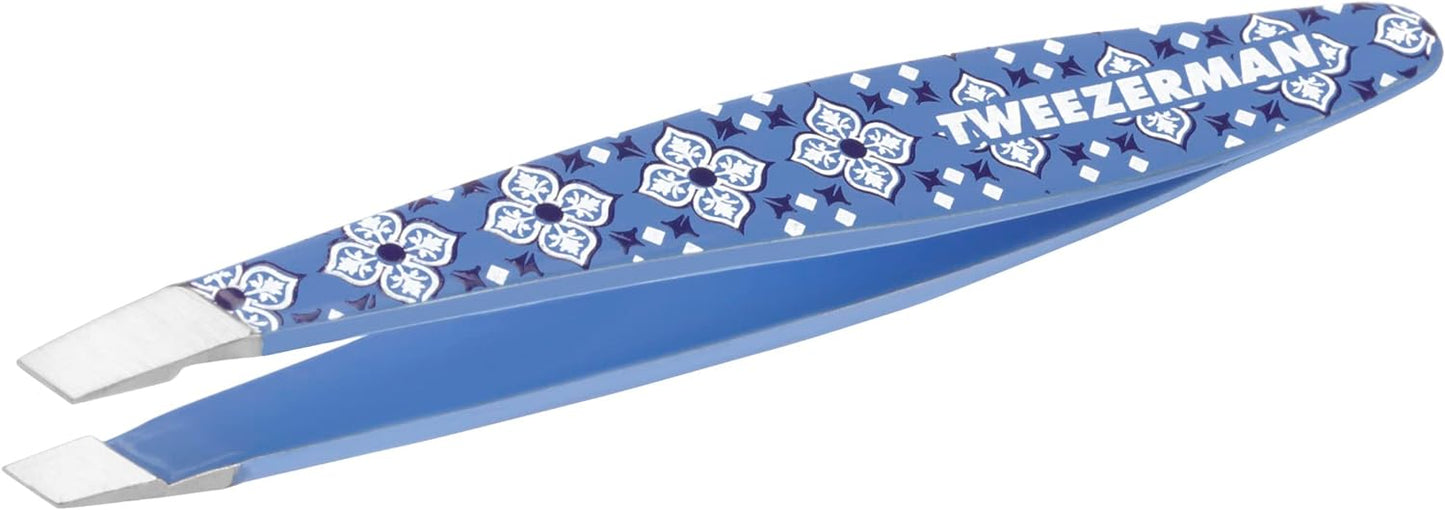 Tweezerman Mini Slant Tweezer - Tweezers for Eyebrows, Travel Tweezers for Eyebrows, Facial Hair, Ingrown Hair (Lisbon Sea)