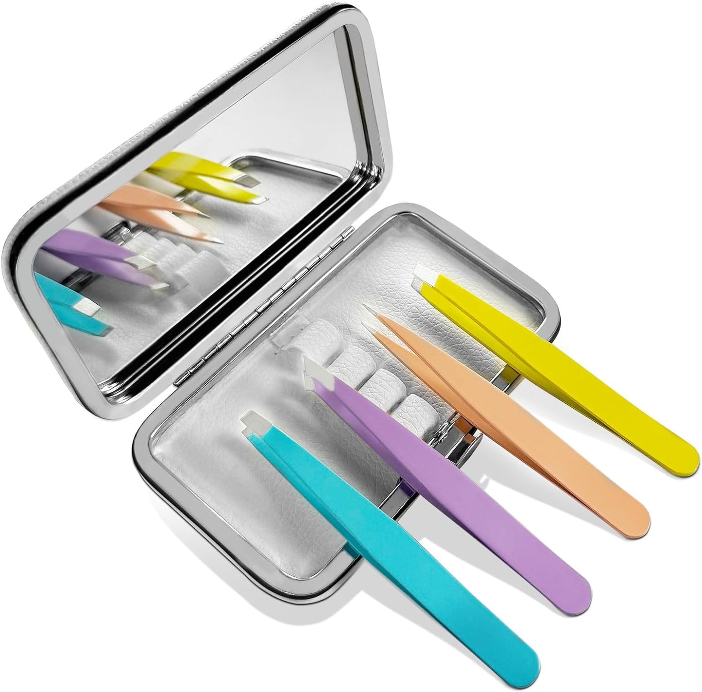 Tweezers for Women, Tweezer Set for Facial Hair Eyebrow Tweezers Men Eyebrow Chin Twizzers Kit Hair Grooming With Leather Case Built In Mirror Pinzas Para Cejas Twizer 4 Colors