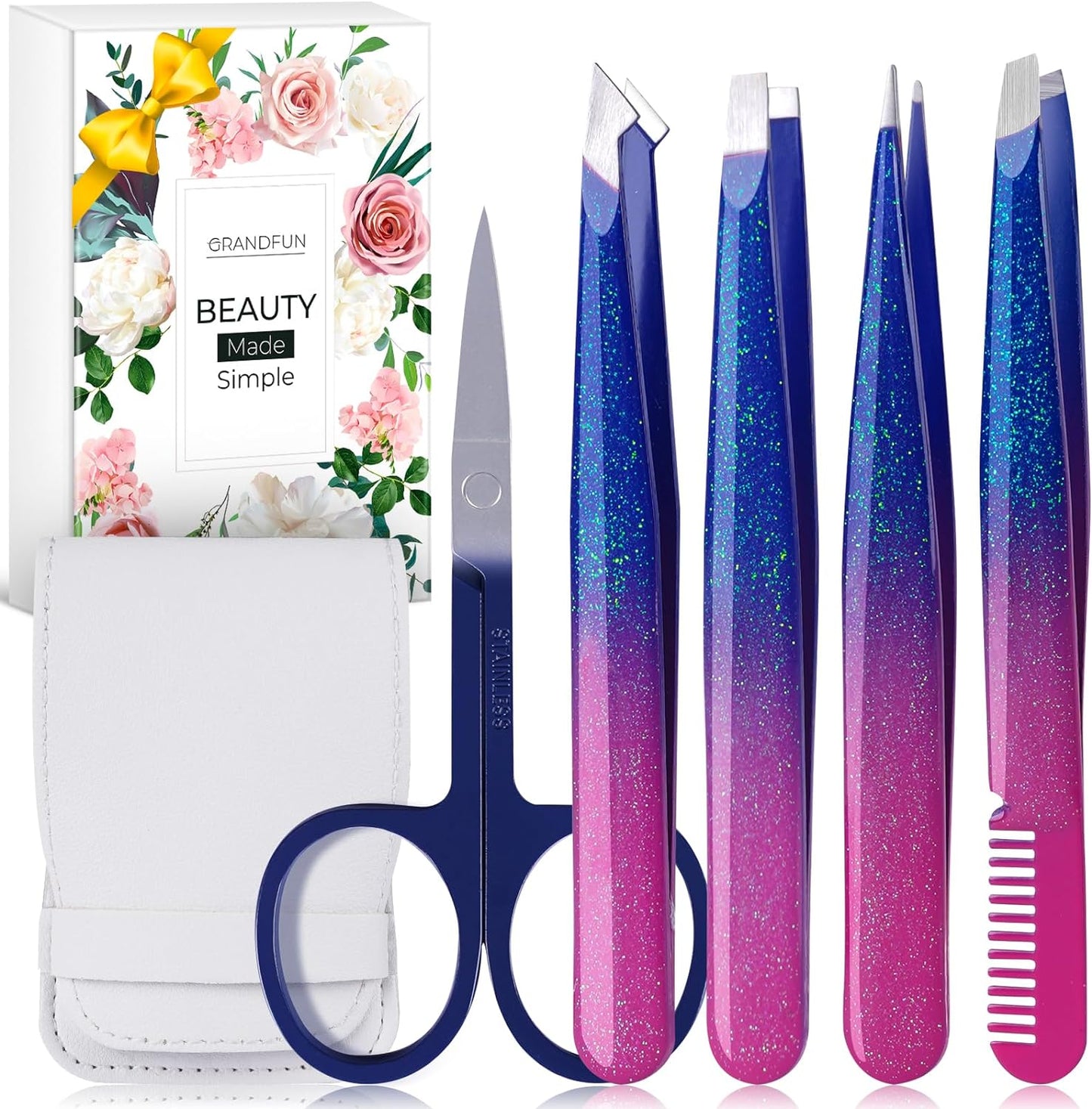 Tweezer Set for Women - Professional Precision Tweezers for Eyebrows, Facial Hair, Ingrown Hairs - Travel Grooming Kit, Stocking Stuffer