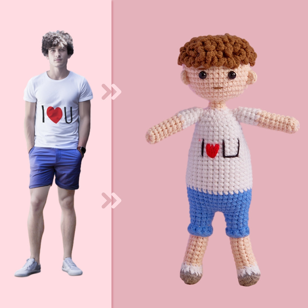 Full Body Customizable 1 Person Custom Crochet Doll Personalized Gifts Handwoven Mini Dolls - I Love U Boy