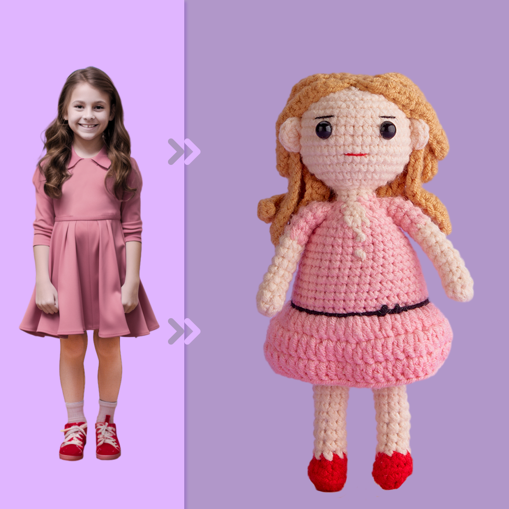 Full Body Customizable 1 Person Custom Crochet Doll Personalized Gifts Handwoven Mini Dolls - Girl in Pink Skirt