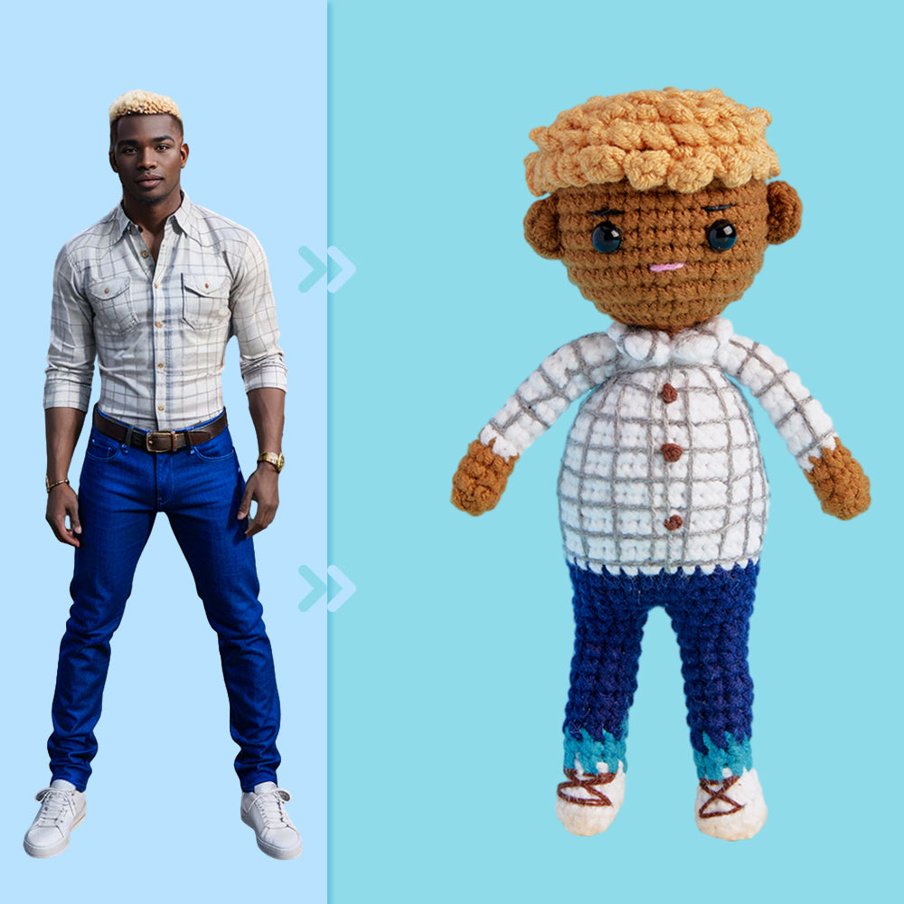 Full Body Customizable 1 Person Custom Crochet Doll Personalized Gifts Handwoven Mini Dolls - Plaid Shirt Boys