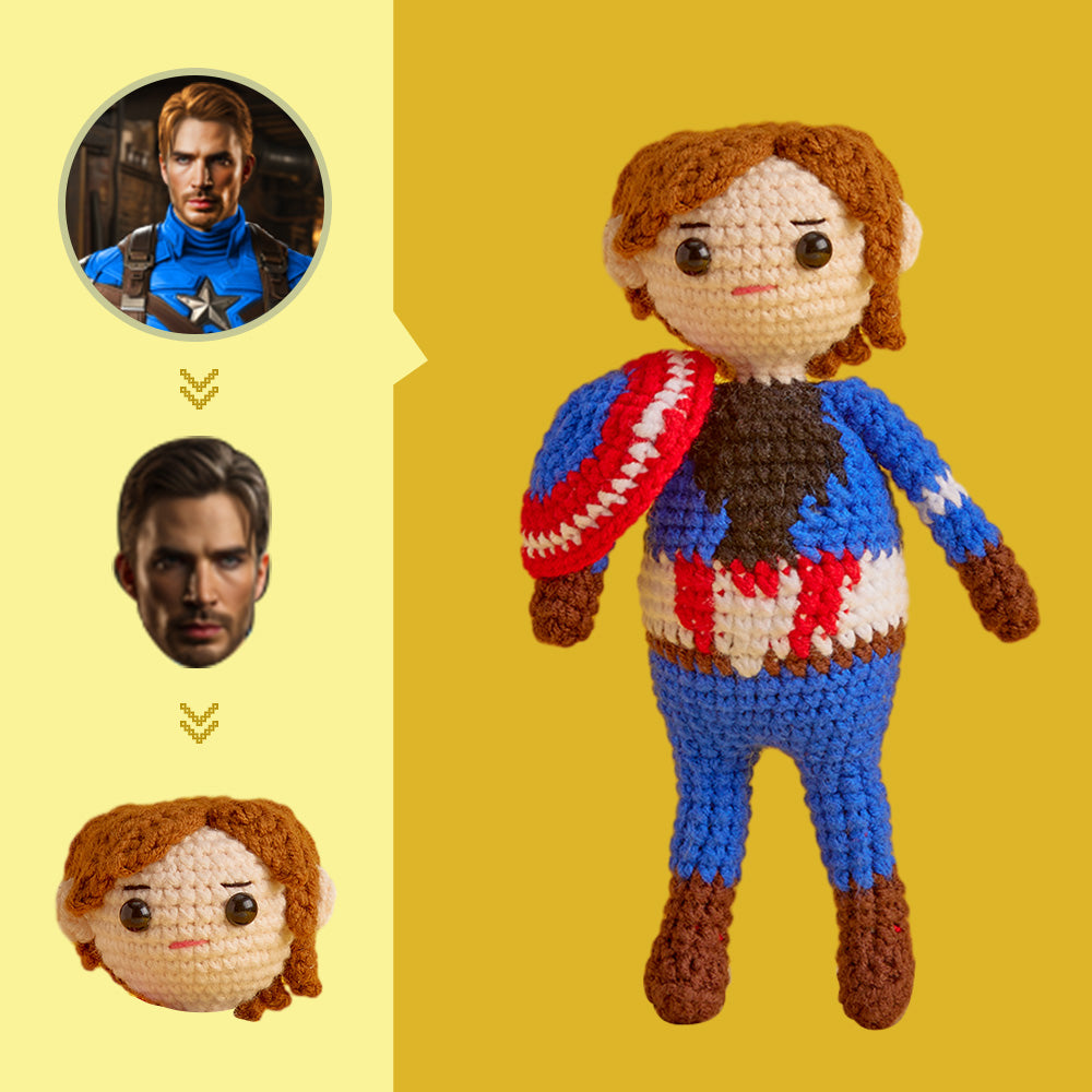 Custom Face Crochet Doll Personalized Gifts Handwoven Mini Dolls - Captain America