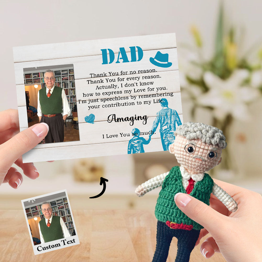Custom Crochet Doll from Photo Handmade Look alike Dolls Gifts for Dad with Personalized Name Card