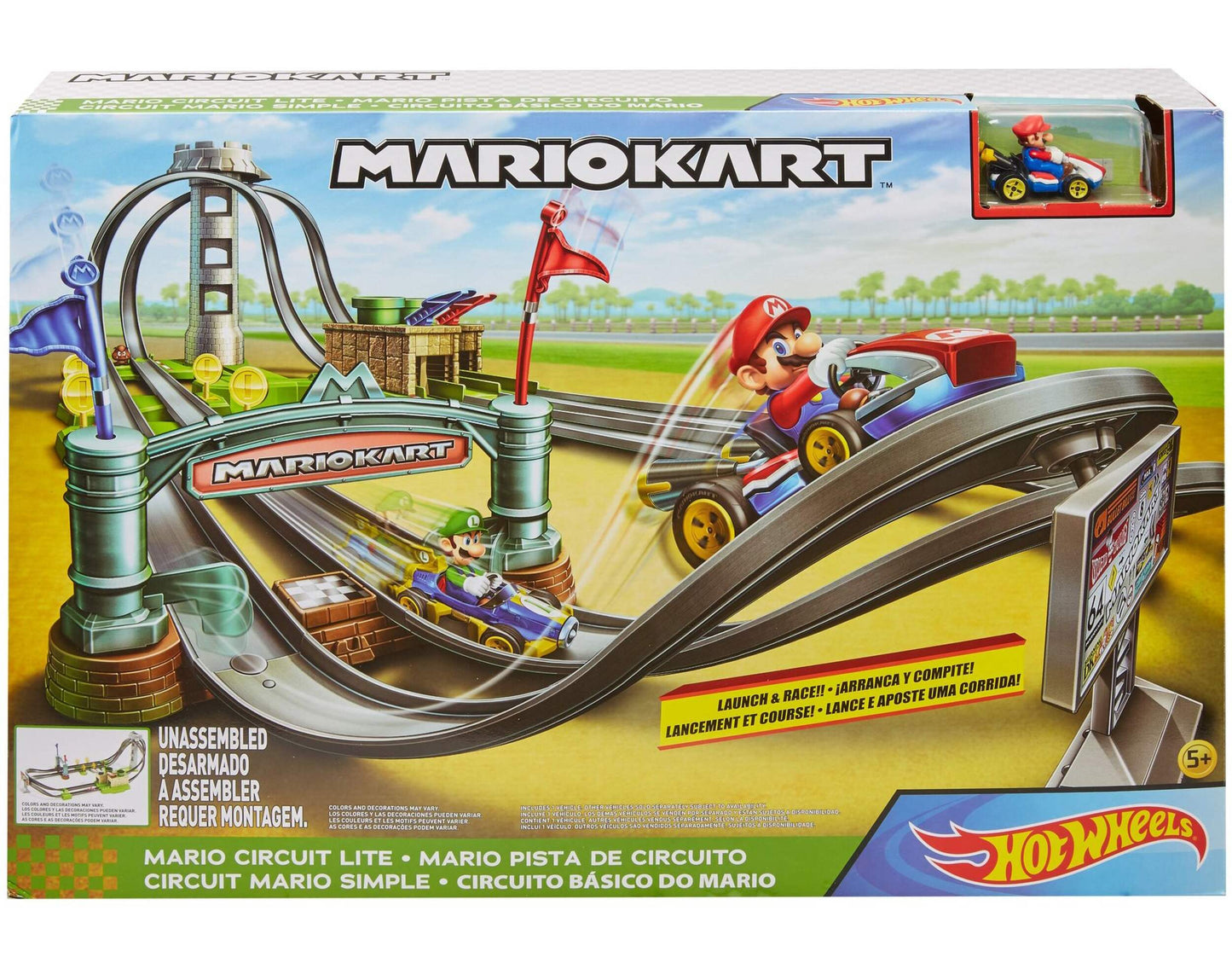 Hot Wheels Mario Kart Circuit Lite - Launch & Race Stunt Car Track Playset (GHK15)