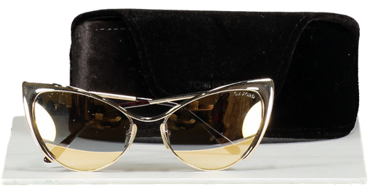 Tom Ford Metallic Natasya Gold Mirror Cat Eye Sunglasses In Case